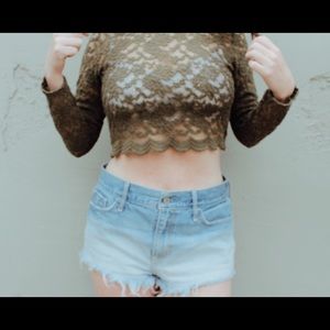 Green lace crop top